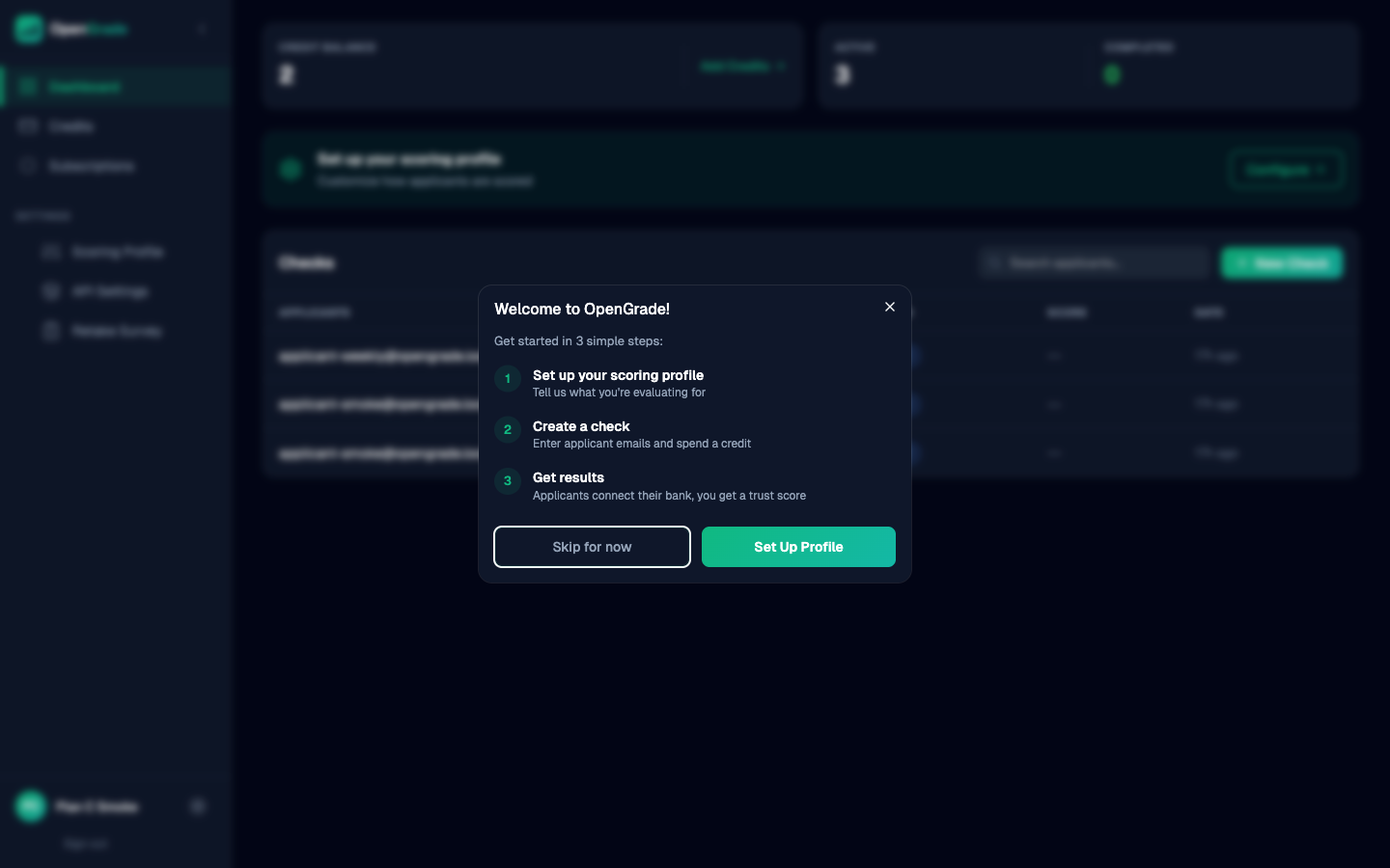 OpenGrade client dashboard